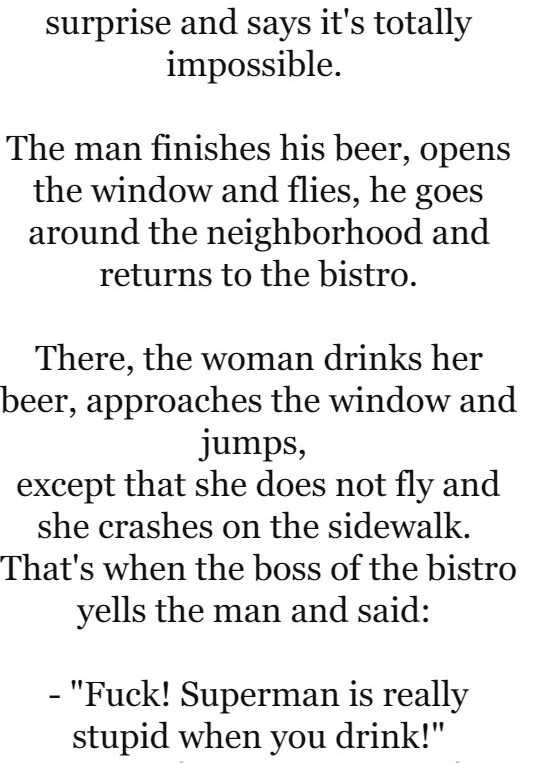 It's a woman who goes into a bistro and orders a beer