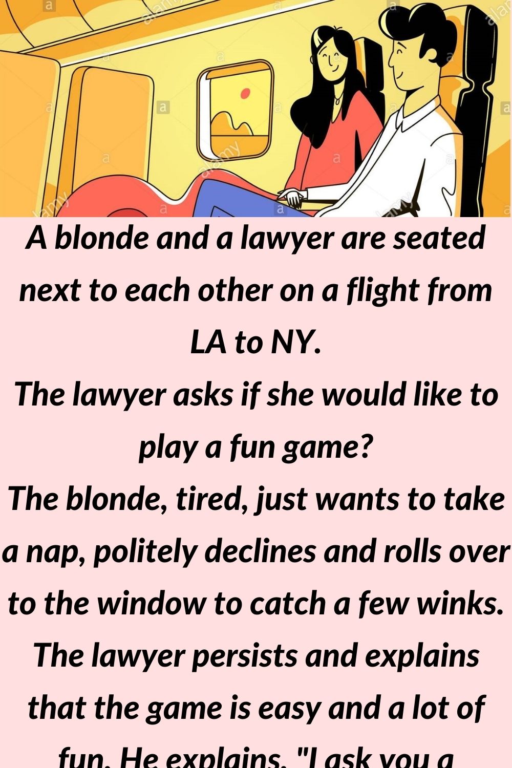A blonde and a lawyer are seated next to each other on a flight