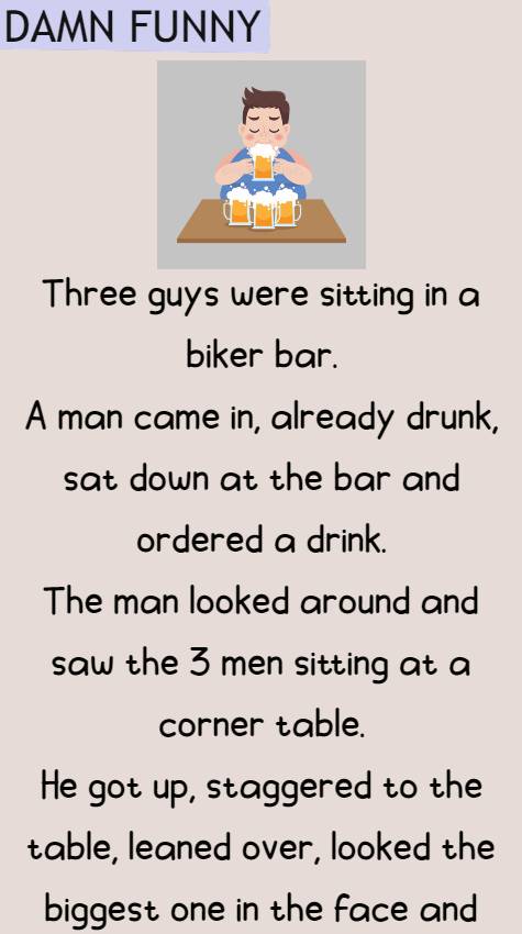 Three guys were sitting in a biker bar