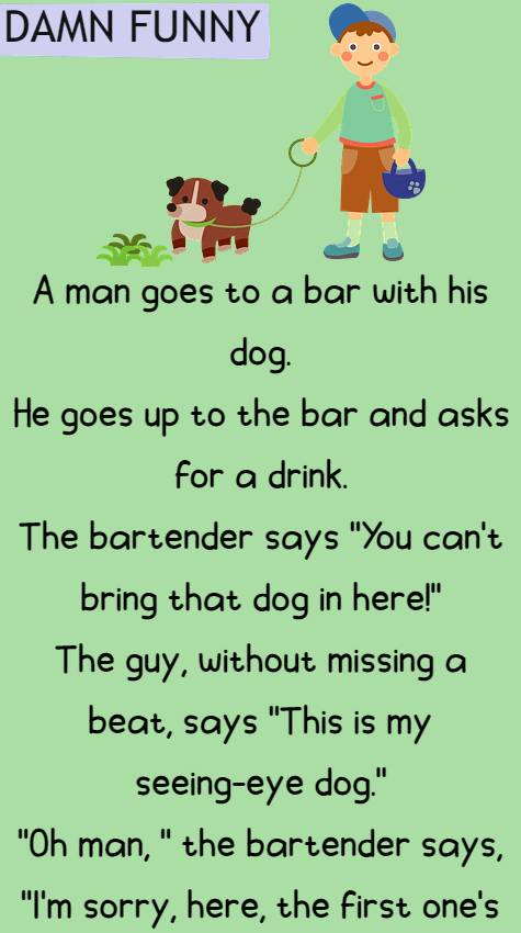 A man goes to a bar with his dog