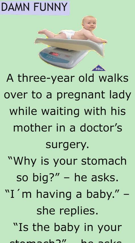A three year old walks over to a pregnant lady