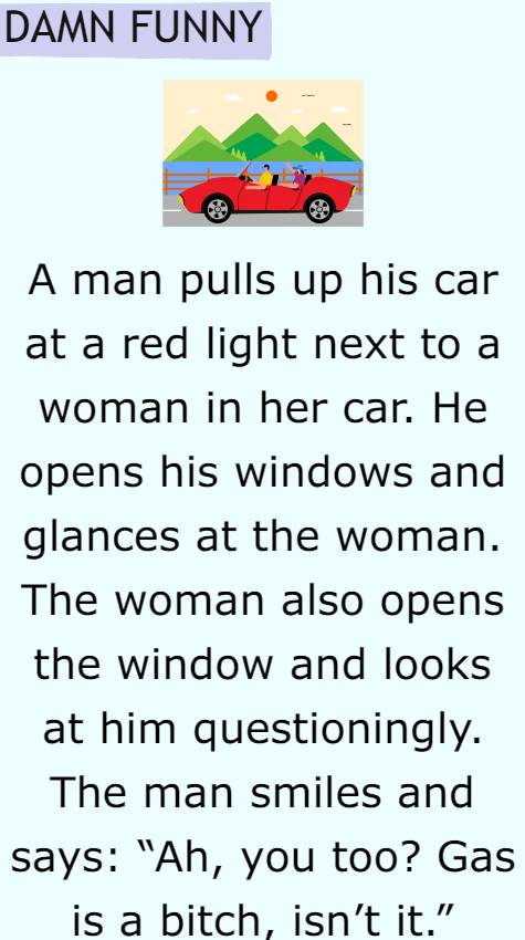 A man pulls up his car at a red light