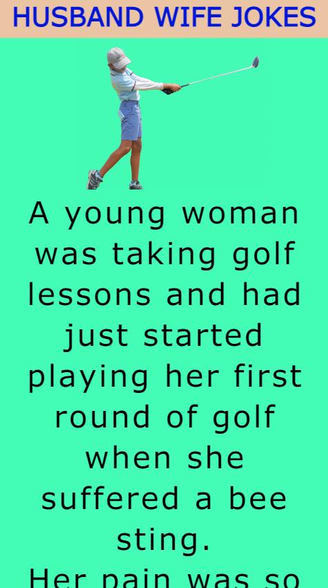 A young woman was taking golf lessons