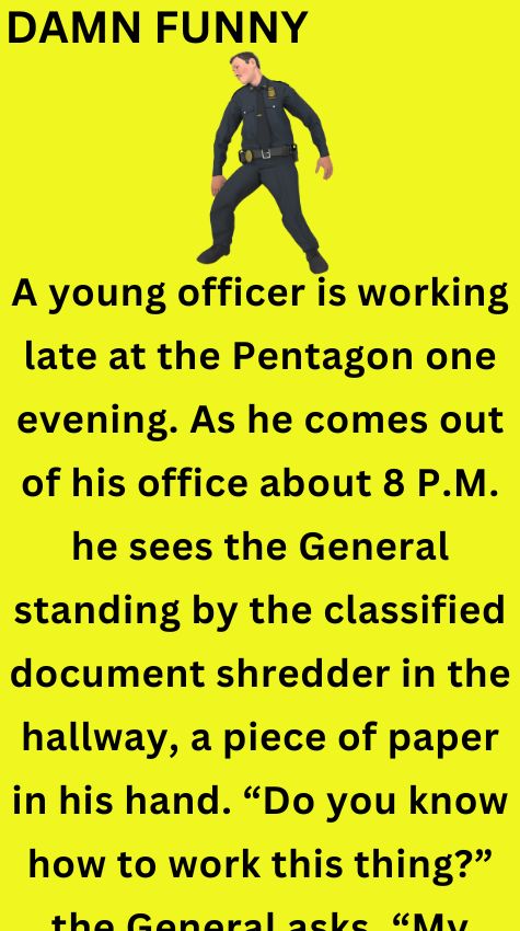 A young officer is working late at the Pentagon