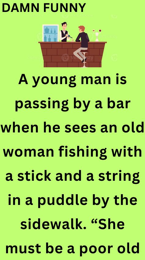 A young man is passing by a bar