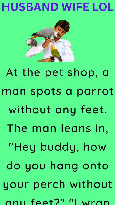 A man spots a parrot without any feet