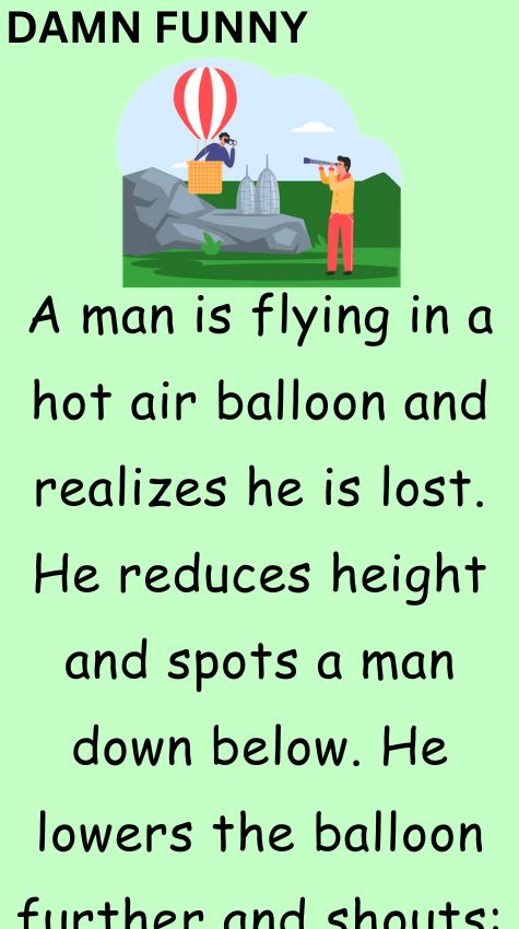 A man is flying in a hot air balloon