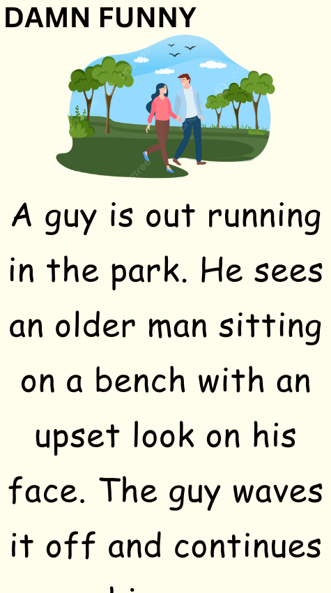 A guy is out running in the park