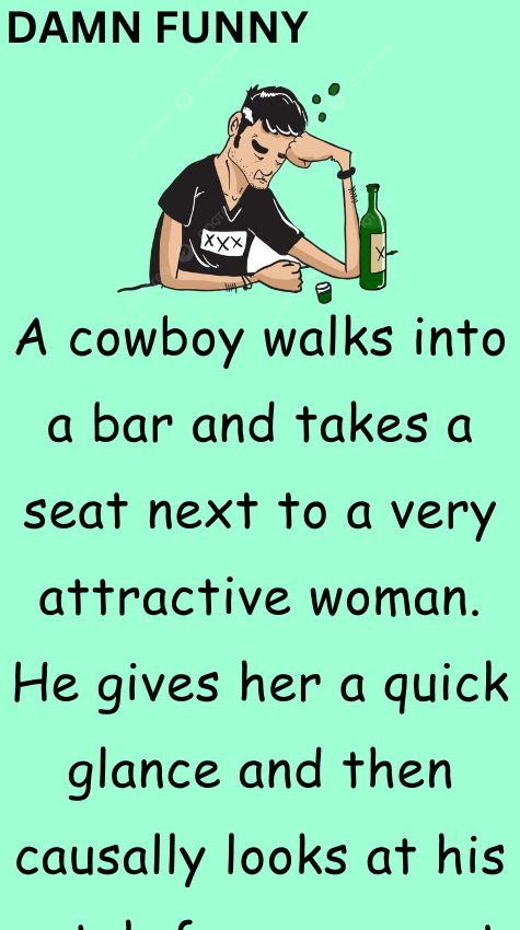 A cowboy walks into a bar and takes a seat