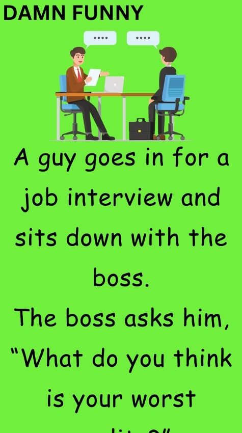 A guy goes in for a job interview and sits