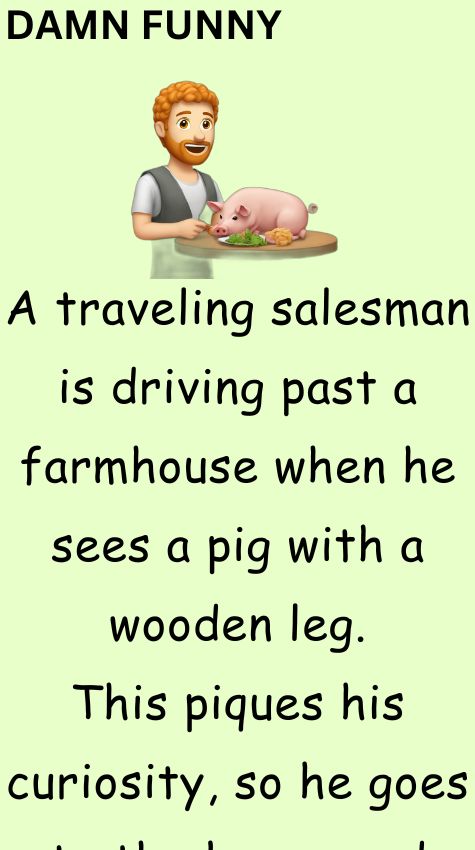 A traveling salesman is driving past a farmhouse