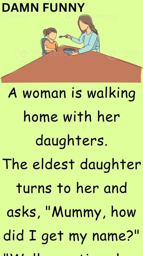 A woman is walking home with her daughters