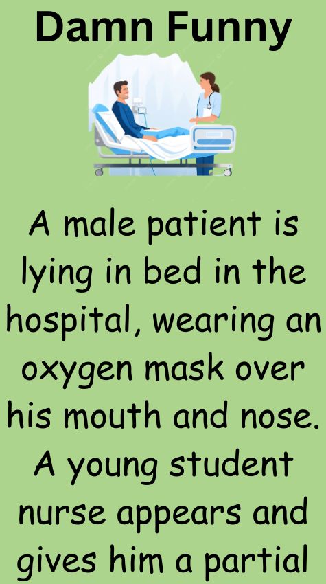 A male patient is lying in bed in the hospital