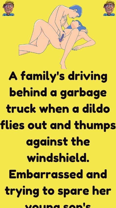 A family's driving behind a garbage truck